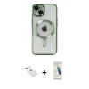 MARSİLYAN™- iPhone 14 Kılıf Nova Işık Özel Seri - Şeffaf Pasifik Cam Ekran Koruyucu + Yeşil Diamond Kamera Lens