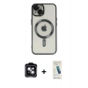 MARSİLYAN™- iPhone 14 Kılıf Nova Işık Özel Seri - Şeffaf Pasifik Cam Ekran Koruyucu + Yeşil PVD Metal Kamera Lens