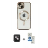 MARSİLYAN™- iPhone 14 Kılıf Nova Işık Özel Seri - Şeffaf Royal Nano Ekran Koruyucu + PVD Metal Kamera Lens - PE