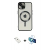 MARSİLYAN™- iPhone 14 Kılıf Nova Işık Özel Seri - Siyah 3D Antistatik Cam Ekran Koruyucu + Diamond Kamera Lens - SABE