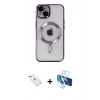 MARSİLYAN™- iPhone 14 Kılıf Nova Işık Özel Seri - Siyah 3D Antistatik Cam Ekran Koruyucu + Diamond Kamera Lens - SABE