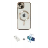 MARSİLYAN™- iPhone 14 Kılıf Nova Işık Özel Seri - Siyah 3D Antistatik Cam Ekran Koruyucu + Diamond Kamera Lens - SABE