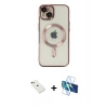 MARSİLYAN™- iPhone 14 Kılıf Nova Işık Özel Seri - Siyah 3D Antistatik Cam Ekran Koruyucu + Diamond Kamera Lens - YL