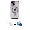MARSİLYAN™- iPhone 14 Kılıf Nova Işık Özel Seri - Siyah 3D Antistatik Cam Ekran Koruyucu + Diamond Kamera Lens - KI
