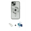 MARSİLYAN™- iPhone 14 Kılıf Nova Işık Özel Seri - Siyah 3D Antistatik Cam Ekran Koruyucu + Diamond Kamera Lens - SABE