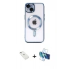 MARSİLYAN™- iPhone 14 Kılıf Nova Işık Özel Seri - Siyah 3D Antistatik Cam Ekran Koruyucu + Diamond Kamera Lens - YL
