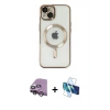 MARSİLYAN™- iPhone 14 Kılıf Nova Işık Özel Seri - Siyah 3D Antistatik Cam Ekran Koruyucu + Raze Metal Kamera Lens - GS
