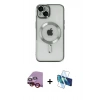 MARSİLYAN™- iPhone 14 Kılıf Nova Işık Özel Seri - Siyah 3D Antistatik Cam Ekran Koruyucu + Raze Metal Kamera Lens - KI