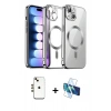 MARSİLYAN™- iPhone 14 Kılıf Nova Işık Özel Seri - Siyah 3D Antistatik Cam Ekran Koruyucu + Shine Kamera Lens - GD