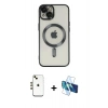 MARSİLYAN™- iPhone 14 Kılıf Nova Işık Özel Seri - Siyah 3D Antistatik Cam Ekran Koruyucu + Shine Kamera Lens - GD