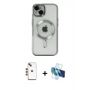 MARSİLYAN™- iPhone 14 Kılıf Nova Işık Özel Seri - Siyah 3D Antistatik Cam Ekran Koruyucu + Shine Kamera Lens - KI