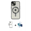 MARSİLYAN™- iPhone 14 Kılıf Nova Işık Özel Seri - Siyah 3D Antistatik Cam Ekran Koruyucu + Shine Kamera Lens - SH