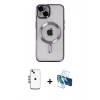 MARSİLYAN™- iPhone 14 Kılıf Nova Işık Özel Seri - Siyah 3D Antistatik Cam Ekran Koruyucu + Shine Kamera Lens - MI