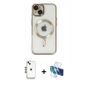MARSİLYAN™- iPhone 14 Kılıf Nova Işık Özel Seri - Siyah 3D Antistatik Cam Ekran Koruyucu + Shine Kamera Lens - GD