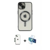 MARSİLYAN™- iPhone 14 Kılıf Nova Işık Özel Seri - Siyah 3D Antistatik Cam Ekran Koruyucu + Shine Kamera Lens - YL