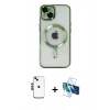 MARSİLYAN™- iPhone 14 Kılıf Nova Işık Özel Seri - Siyah 3D Antistatik Cam Ekran Koruyucu + Shine Kamera Lens - SH