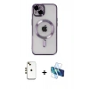 MARSİLYAN™- iPhone 14 Kılıf Nova Işık Özel Seri - Siyah 3D Antistatik Cam Ekran Koruyucu + Shine Kamera Lens - GD