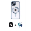 MARSİLYAN™- iPhone 14 Kılıf Nova Işık Özel Seri - Siyah 3D Antistatik Cam Ekran Koruyucu + Turuncu PVD Metal Kamera Lens