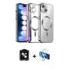 MARSİLYAN™- iPhone 14 Kılıf Nova Işık Özel Seri - Siyah 3D Antistatik Cam Ekran Koruyucu + Turuncu PVD Metal Kamera Lens