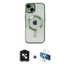 MARSİLYAN™- iPhone 14 Kılıf Nova Işık Özel Seri - Siyah 3D Antistatik Cam Ekran Koruyucu + Turuncu PVD Metal Kamera Lens