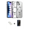 MARSİLYAN™- iPhone 14 Kılıf Nova Işık Özel Seri - Siyah 3D Antistatik Hayalet Cam Ekran Koruyucu + Diamond Kamera Lens - SABE