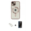 MARSİLYAN™- iPhone 14 Kılıf Nova Işık Özel Seri - Siyah 3D Antistatik Hayalet Cam Ekran Koruyucu + Diamond Kamera Lens - PE