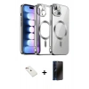 MARSİLYAN™- iPhone 14 Kılıf Nova Işık Özel Seri - Siyah 3D Antistatik Hayalet Cam Ekran Koruyucu + Diamond Kamera Lens - KI