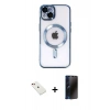 MARSİLYAN™- iPhone 14 Kılıf Nova Işık Özel Seri - Siyah 3D Antistatik Hayalet Cam Ekran Koruyucu + Diamond Kamera Lens - KI