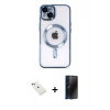 MARSİLYAN™- iPhone 14 Kılıf Nova Işık Özel Seri - Siyah 3D Antistatik Hayalet Cam Ekran Koruyucu + Diamond Kamera Lens - YL