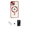 MARSİLYAN™- iPhone 14 Kılıf Nova Işık Özel Seri - Siyah 3D Antistatik Hayalet Cam Ekran Koruyucu + Diamond Kamera Lens - YL