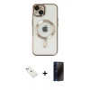 MARSİLYAN™- iPhone 14 Kılıf Nova Işık Özel Seri - Siyah 3D Antistatik Hayalet Cam Ekran Koruyucu + Diamond Kamera Lens - KI