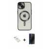 MARSİLYAN™- iPhone 14 Kılıf Nova Işık Özel Seri - Siyah 3D Antistatik Hayalet Cam Ekran Koruyucu + Diamond Kamera Lens - YL