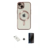 MARSİLYAN™- iPhone 14 Kılıf Nova Işık Özel Seri - Siyah 3D Antistatik Hayalet Cam Ekran Koruyucu + Diamond Kamera Lens - YL