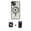 MARSİLYAN™- iPhone 14 Kılıf Nova Işık Özel Seri - Siyah 3D Antistatik Hayalet Cam Ekran Koruyucu + PVD Metal Kamera Lens - YL