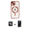 MARSİLYAN™- iPhone 14 Kılıf Nova Işık Özel Seri - Siyah 3D Antistatik Hayalet Cam Ekran Koruyucu + PVD Metal Kamera Lens - PE
