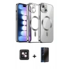 MARSİLYAN™- iPhone 14 Kılıf Nova Işık Özel Seri - Siyah 3D Antistatik Hayalet Cam Ekran Koruyucu + PVD Metal Kamera Lens - PE