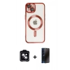 MARSİLYAN™- iPhone 14 Kılıf Nova Işık Özel Seri - Siyah 3D Antistatik Hayalet Cam Ekran Koruyucu + PVD Metal Kamera Lens - MI