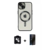 MARSİLYAN™- iPhone 14 Kılıf Nova Işık Özel Seri - Siyah 3D Antistatik Hayalet Cam Ekran Koruyucu + PVD Metal Kamera Lens - GS