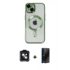 MARSİLYAN™- iPhone 14 Kılıf Nova Işık Özel Seri - Siyah 3D Antistatik Hayalet Cam Ekran Koruyucu + PVD Metal Kamera Lens - YL