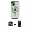 MARSİLYAN™- iPhone 14 Kılıf Nova Işık Özel Seri - Siyah 3D Antistatik Hayalet Cam Ekran Koruyucu + PVD Metal Kamera Lens - PE