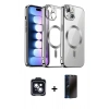 MARSİLYAN™- iPhone 14 Kılıf Nova Işık Özel Seri - Siyah 3D Antistatik Hayalet Cam Ekran Koruyucu + PVD Metal Kamera Lens - SH