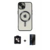 MARSİLYAN™- iPhone 14 Kılıf Nova Işık Özel Seri - Siyah 3D Antistatik Hayalet Cam Ekran Koruyucu + PVD Metal Kamera Lens - TU