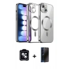 MARSİLYAN™- iPhone 14 Kılıf Nova Işık Özel Seri - Siyah 3D Antistatik Hayalet Cam Ekran Koruyucu + PVD Metal Kamera Lens - MI