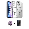 MARSİLYAN™- iPhone 14 Kılıf Nova Işık Özel Seri - Siyah 3D Antistatik Hayalet Cam Ekran Koruyucu + Raze Metal Kamera Lens - SH