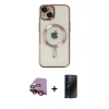 MARSİLYAN™- iPhone 14 Kılıf Nova Işık Özel Seri - Siyah 3D Antistatik Hayalet Cam Ekran Koruyucu + Raze Metal Kamera Lens - KI
