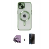 MARSİLYAN™- iPhone 14 Kılıf Nova Işık Özel Seri - Siyah 3D Antistatik Hayalet Cam Ekran Koruyucu + Raze Metal Kamera Lens - SH