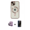 MARSİLYAN™- iPhone 14 Kılıf Nova Işık Özel Seri - Siyah 3D Antistatik Hayalet Cam Ekran Koruyucu + Raze Metal Kamera Lens - MR