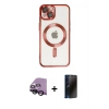 MARSİLYAN™- iPhone 14 Kılıf Nova Işık Özel Seri - Siyah 3D Antistatik Hayalet Cam Ekran Koruyucu + Raze Metal Kamera Lens - SH