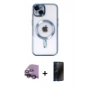 MARSİLYAN™- iPhone 14 Kılıf Nova Işık Özel Seri - Siyah 3D Antistatik Hayalet Cam Ekran Koruyucu + Raze Metal Kamera Lens - SH