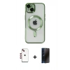 MARSİLYAN™- iPhone 14 Kılıf Nova Işık Özel Seri - Siyah 3D Antistatik Hayalet Cam Ekran Koruyucu + Shine Kamera Lens - KI
